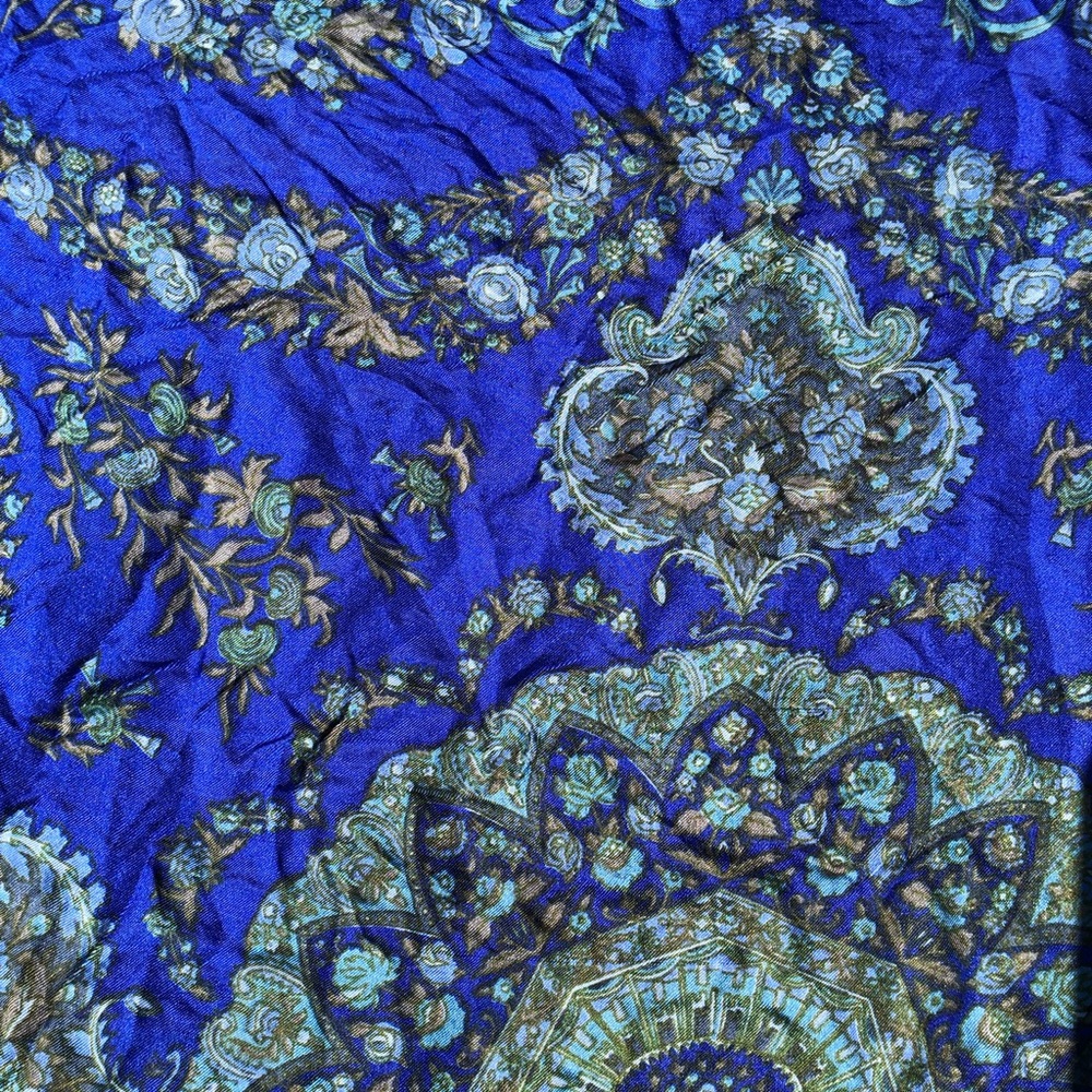 Floral Blue Silk Scarf 42”x44” - Picture 2 of 8